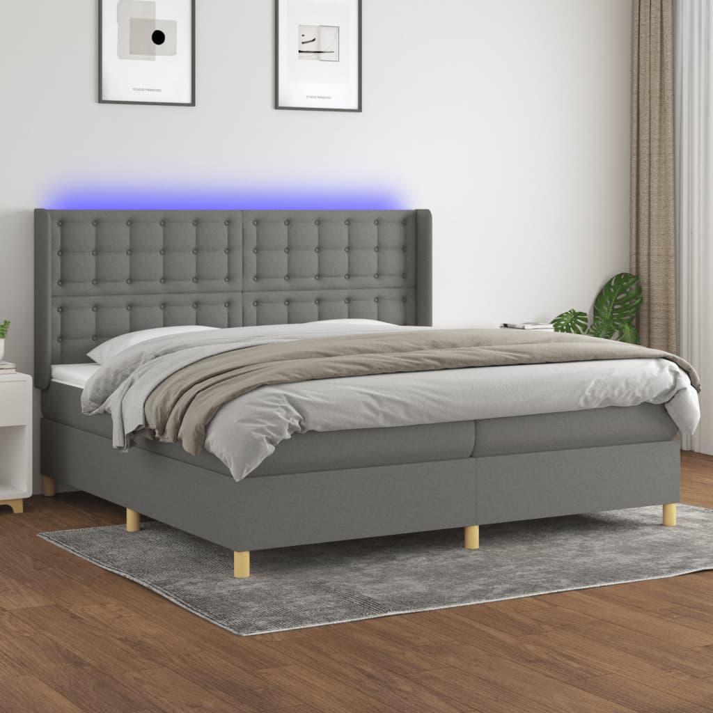 Boxspringbett Mit Matratze & Led Stoff Dunkelgrau