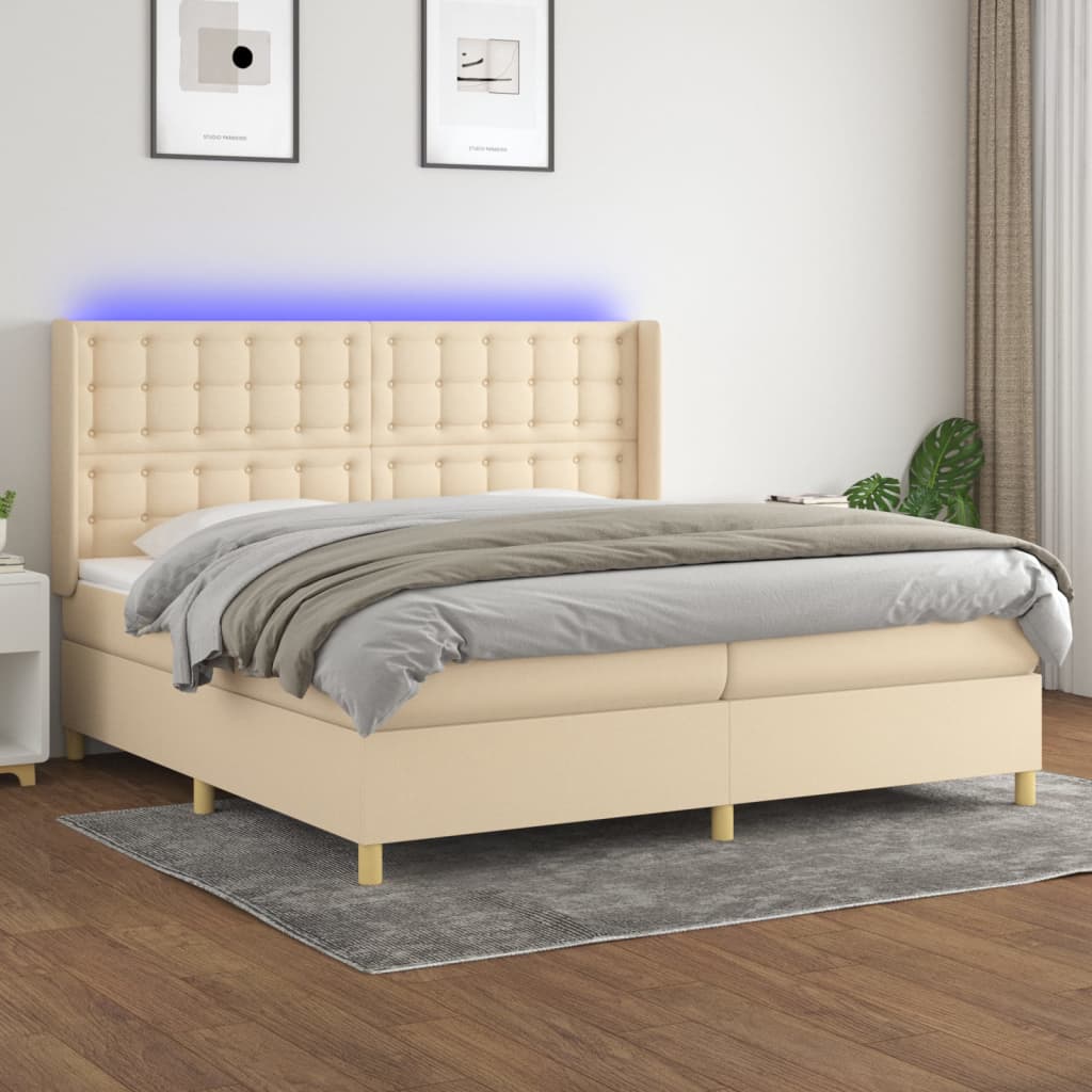 Boxspringbett Mit Matratze & Led Stoff Creme