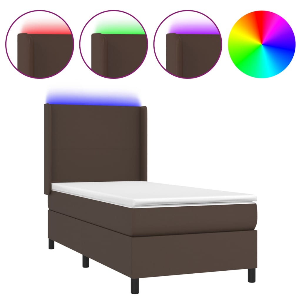 Boxspringbett Mit Matratze & Led Kunstleder Braun