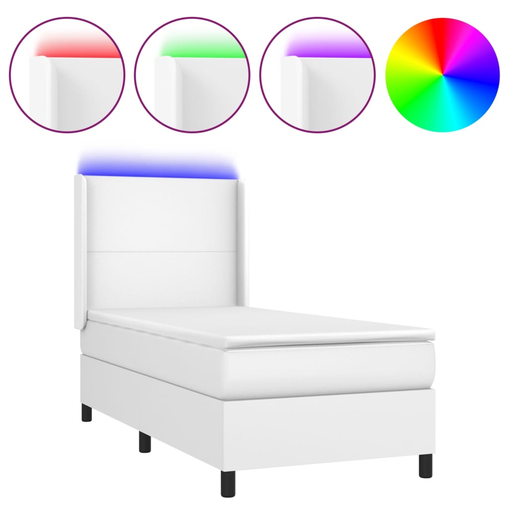Boxspringbett Mit Matratze & Led Kunstleder Weiß