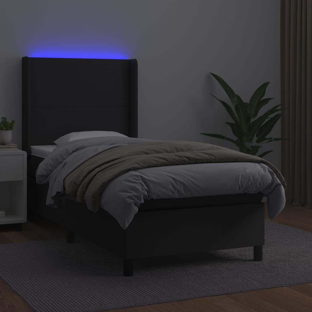 Boxspringbett Mit Matratze & Led Kunstleder Schwarz