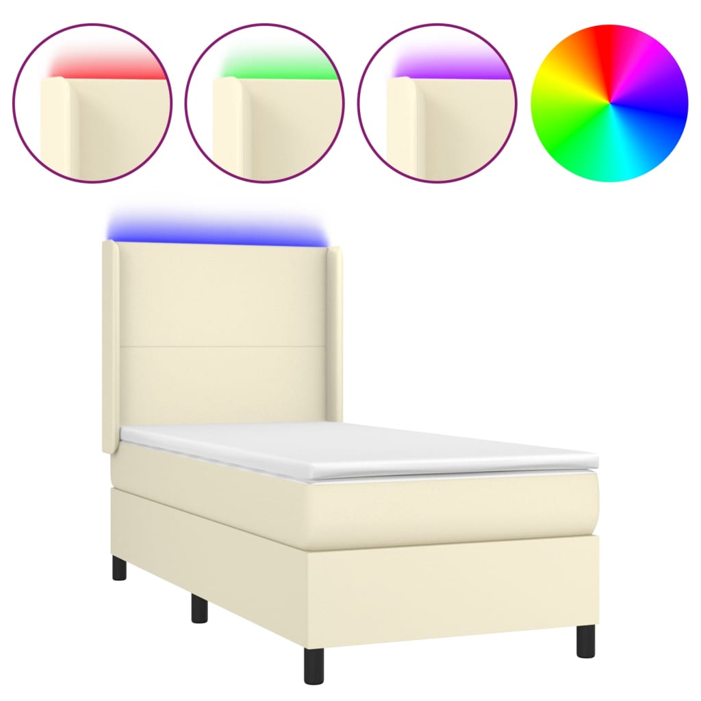 Boxspringbett Mit Matratze & Led Kunstleder Creme