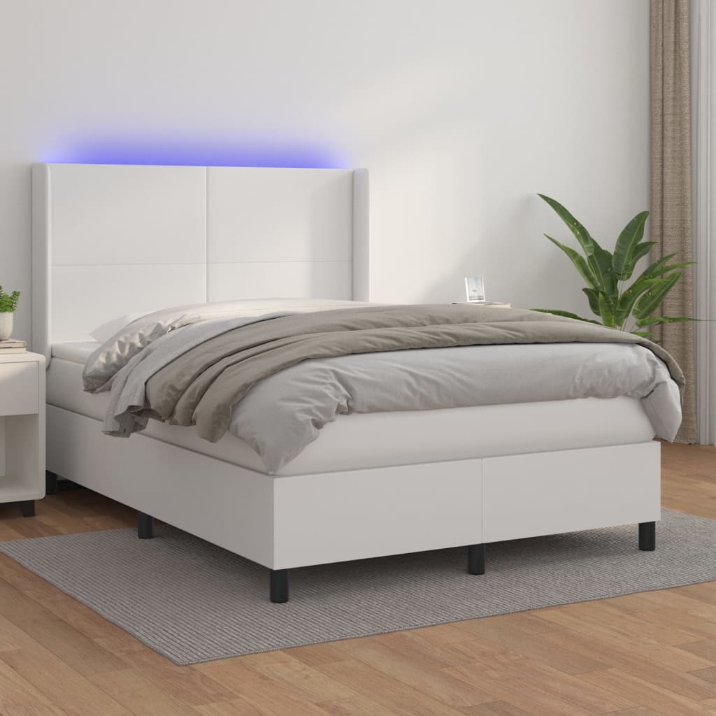 Boxspringbett Mit Matratze & Led Kunstleder Weiß