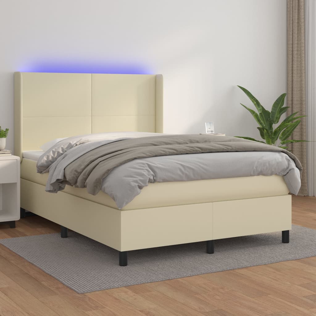 Boxspringbett Mit Matratze & Led Kunstleder Creme