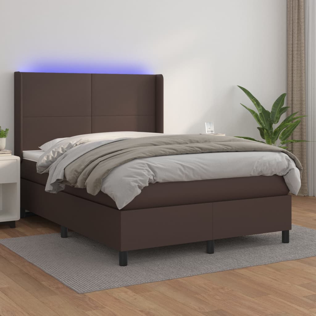 Boxspringbett Mit Matratze & Led Kunstleder Braun