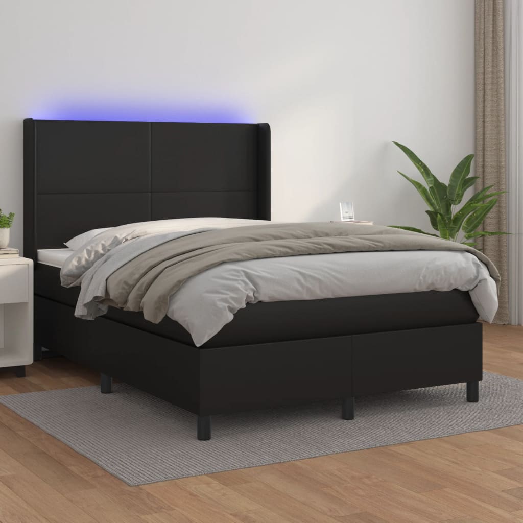 Boxspringbett Mit Matratze & Led Kunstleder Schwarz
