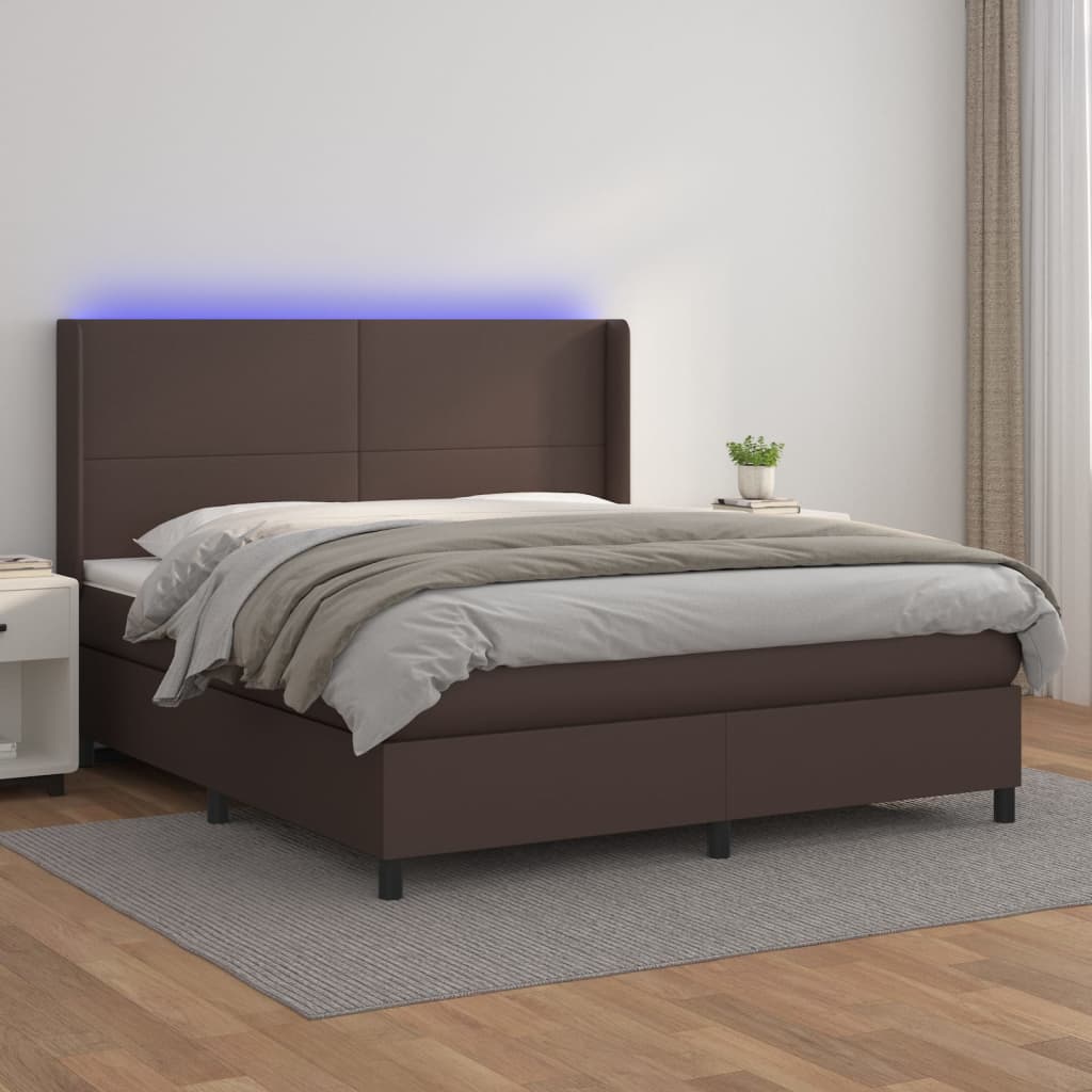 Boxspringbett Mit Matratze & Led Kunstleder Braun
