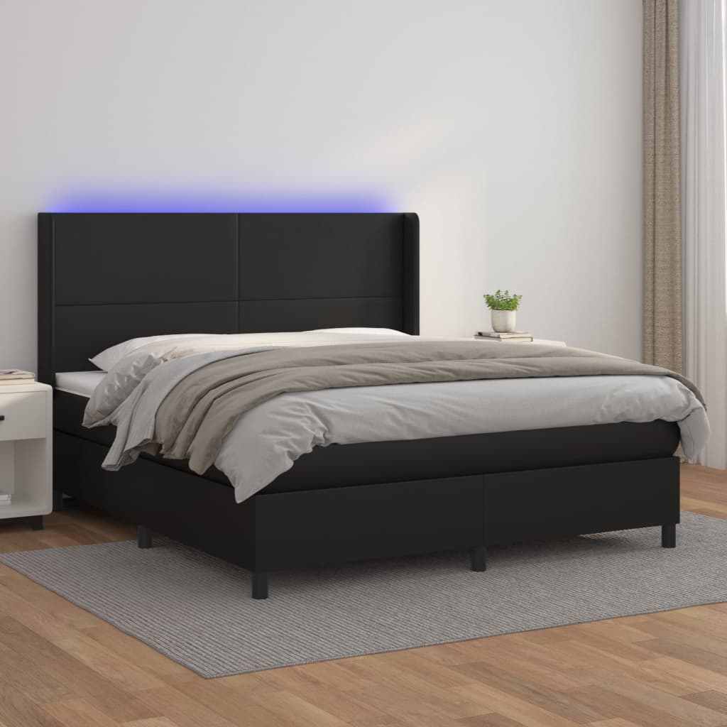 Boxspringbett Mit Matratze & Led Kunstleder Schwarz