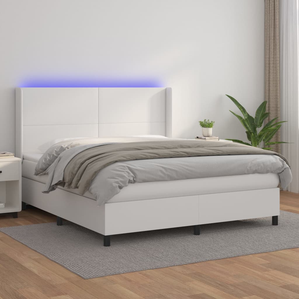 Boxspringbett Mit Matratze & Led Kunstleder Weiß