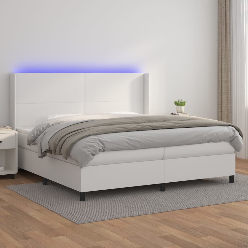 Boxspringbett Mit Matratze & Led Kunstleder Weiß