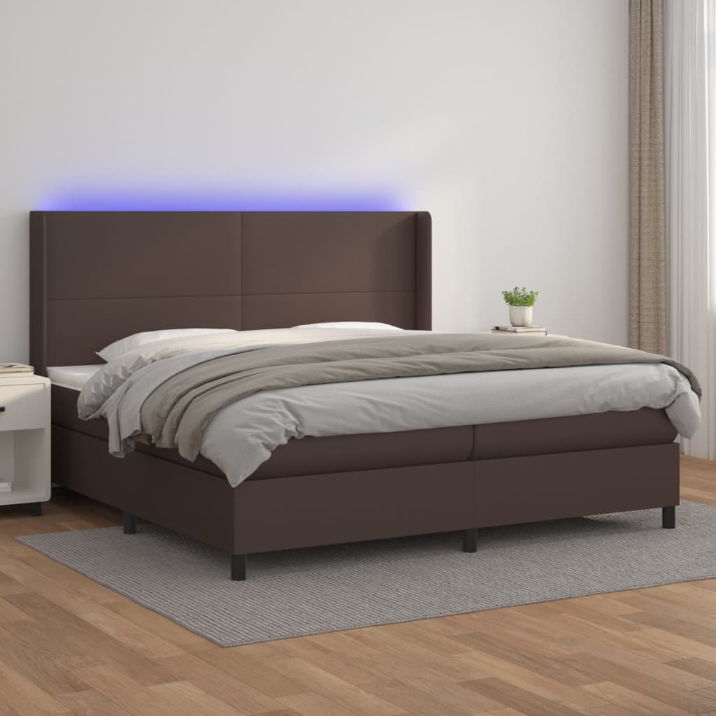 Boxspringbett Mit Matratze & Led Kunstleder Braun