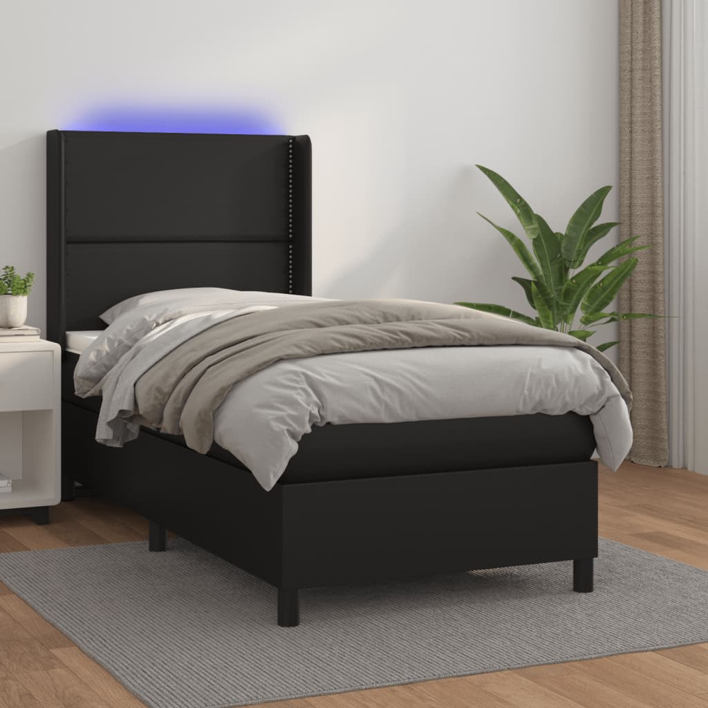 Boxspringbett Mit Matratze & Led Kunstleder Schwarz