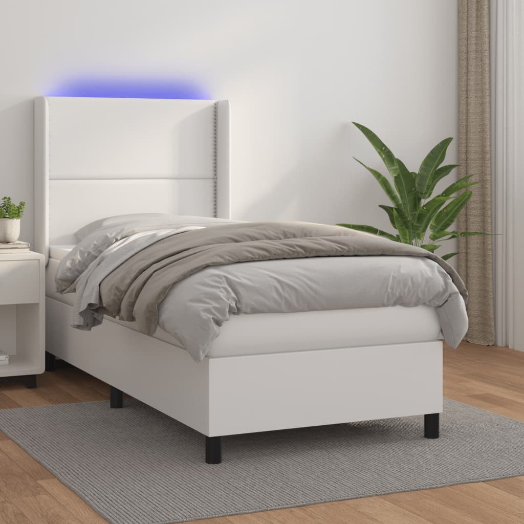 Boxspringbett Mit Matratze & Led Kunstleder Weiß