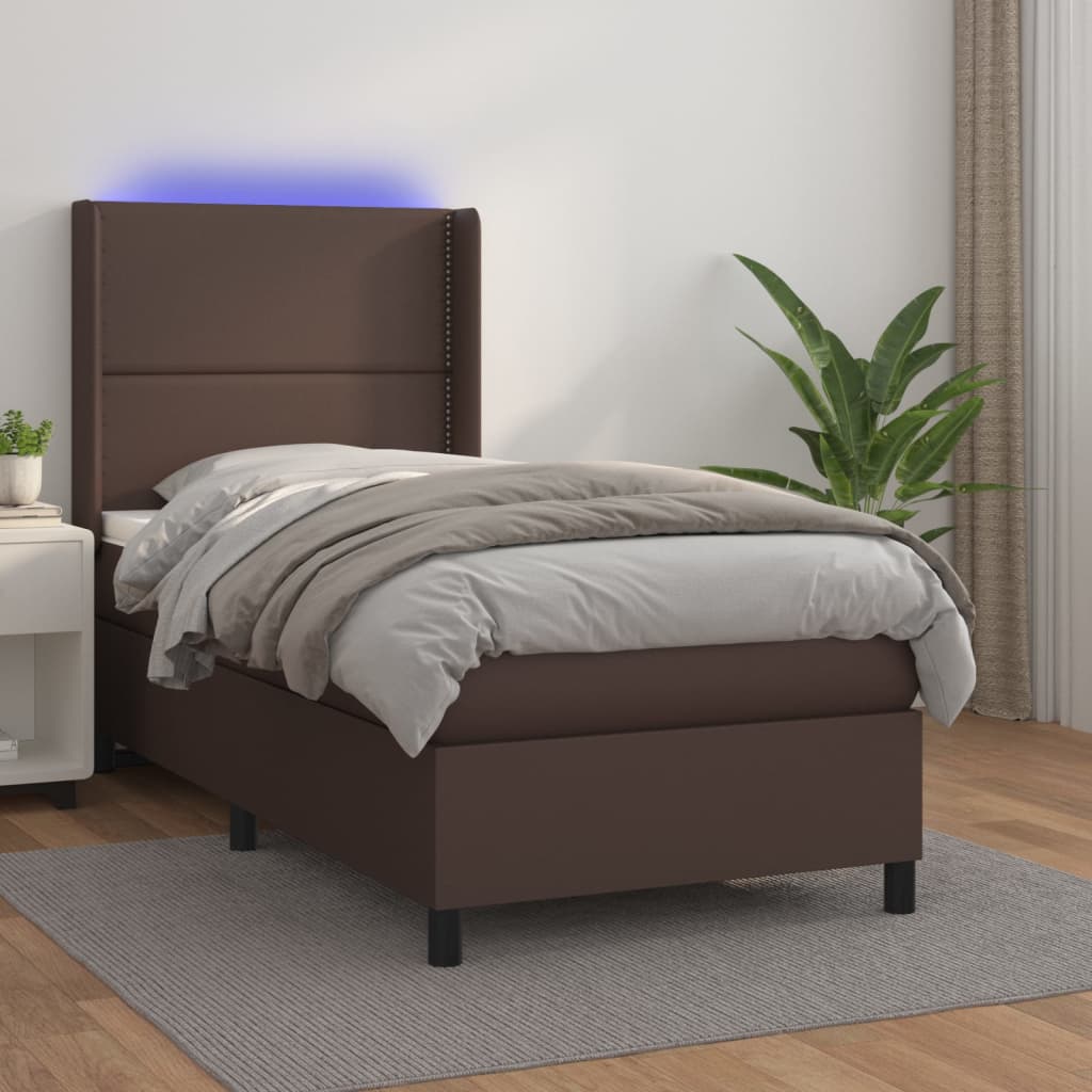 Boxspringbett Mit Matratze & Led Kunstleder Braun