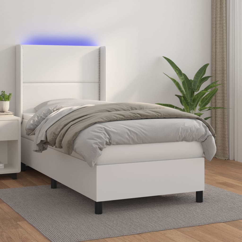Boxspringbett Mit Matratze & Led Kunstleder Weiß