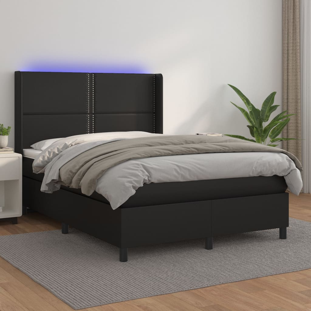 Boxspringbett Mit Matratze & Led Kunstleder Schwarz