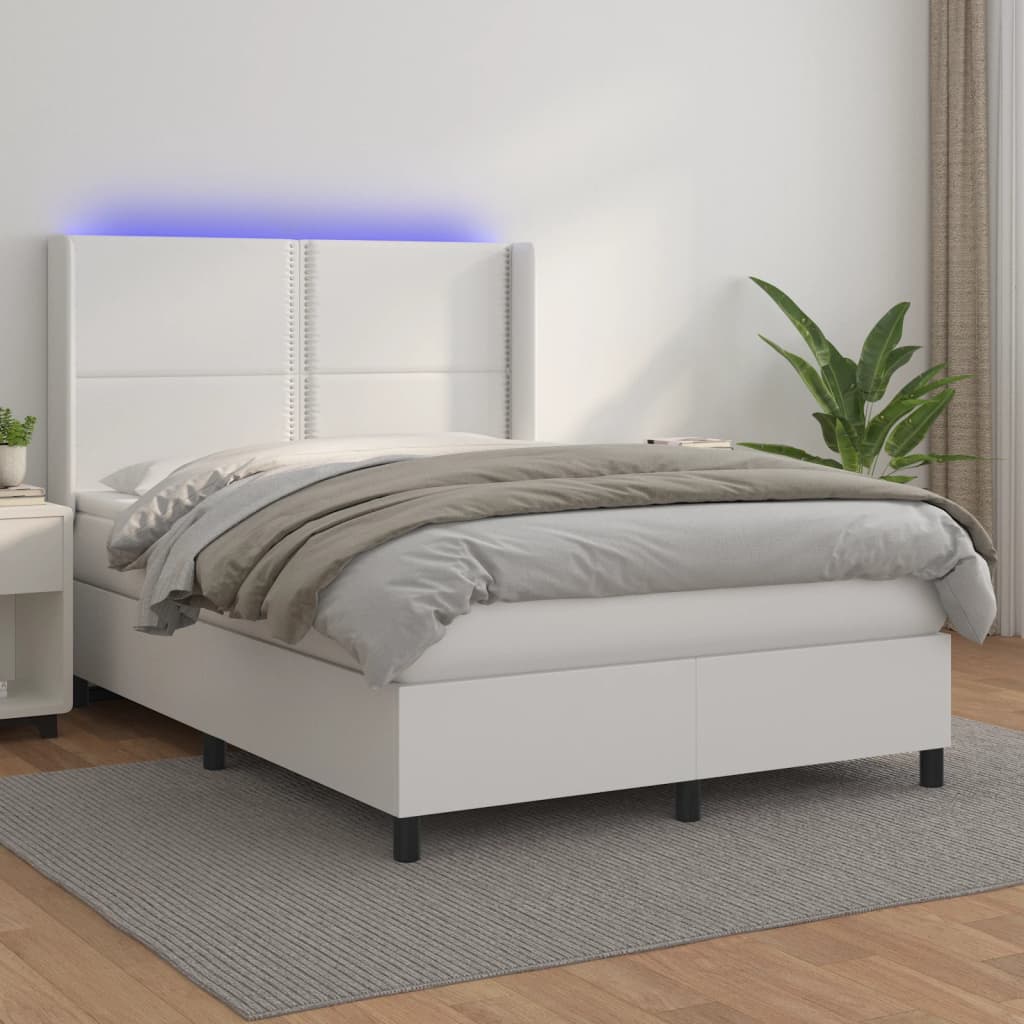 Boxspringbett Mit Matratze & Led Kunstleder Weiß