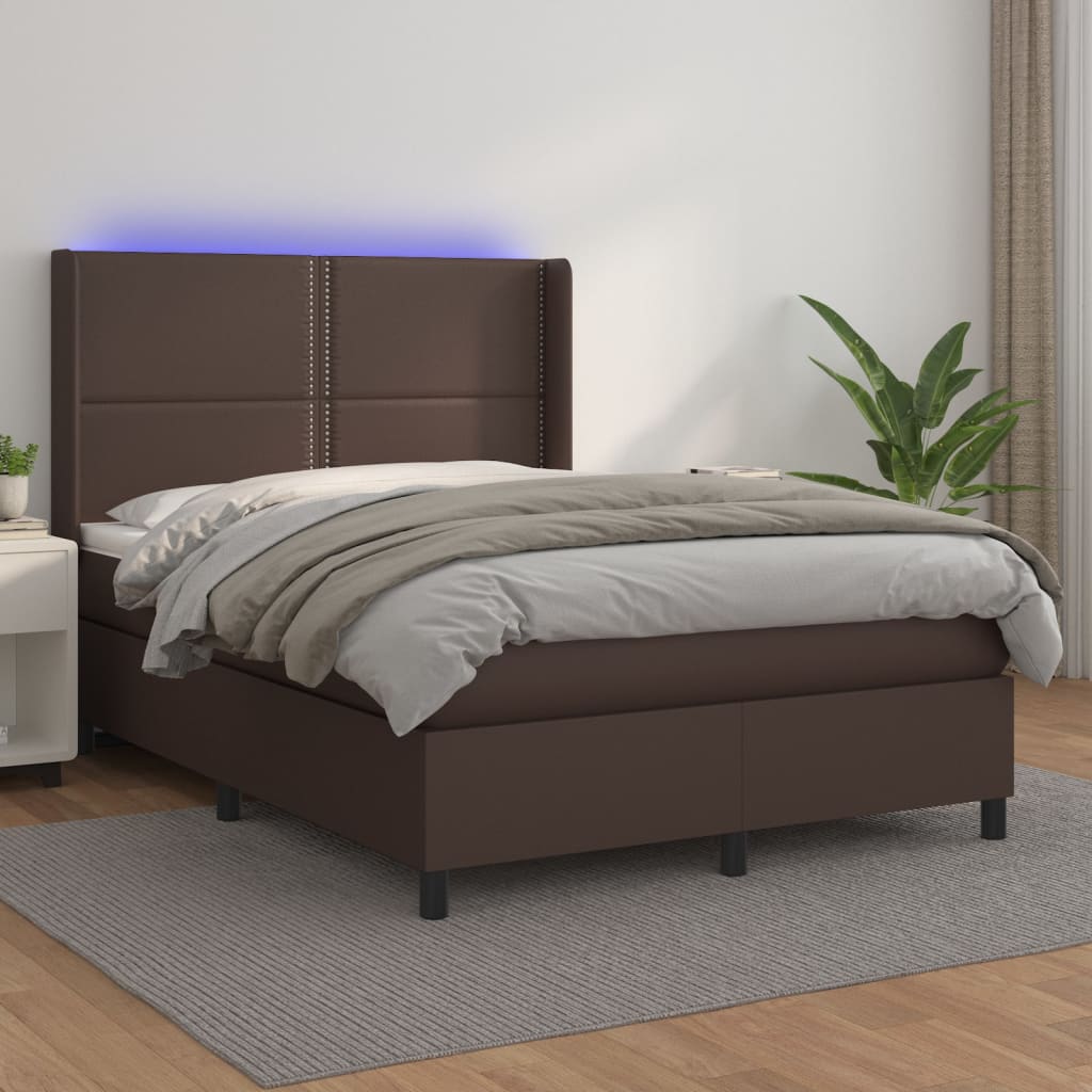 Boxspringbett Mit Matratze & Led Kunstleder Braun