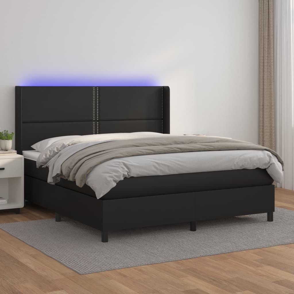 Boxspringbett Mit Matratze & Led Kunstleder Schwarz