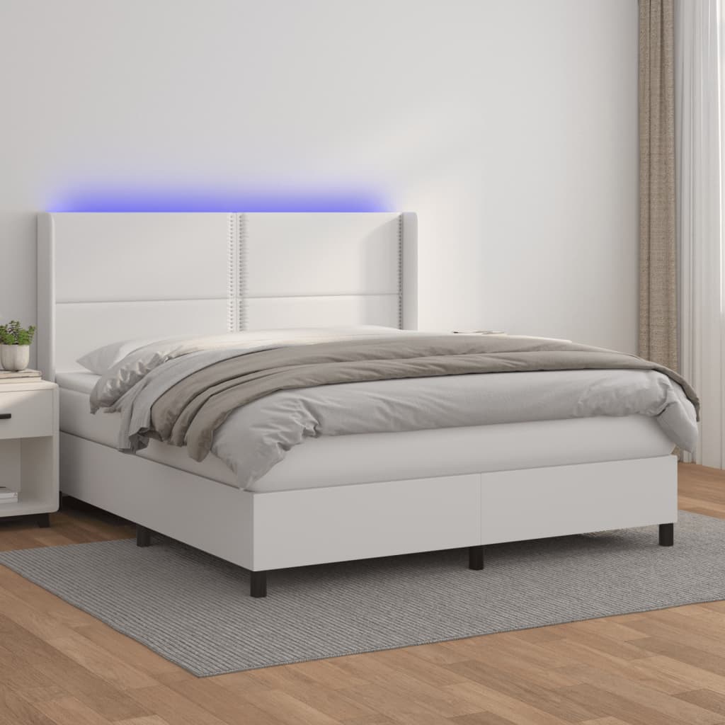 Boxspringbett Mit Matratze & Led Kunstleder Weiß