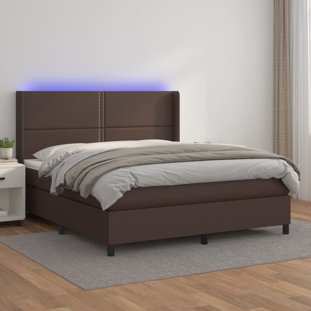 Boxspringbett Mit Matratze & Led Kunstleder Braun
