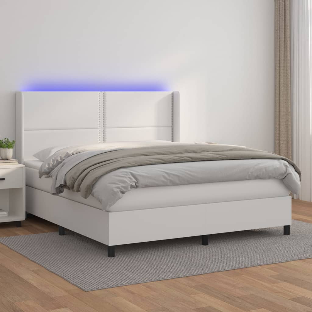Boxspringbett Mit Matratze & Led Kunstleder Weiß