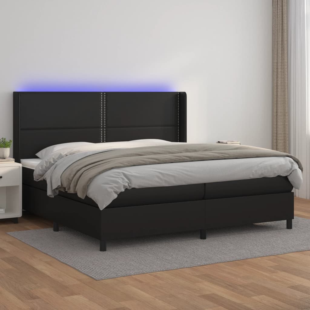 Boxspringbett Mit Matratze & Led Kunstleder Schwarz