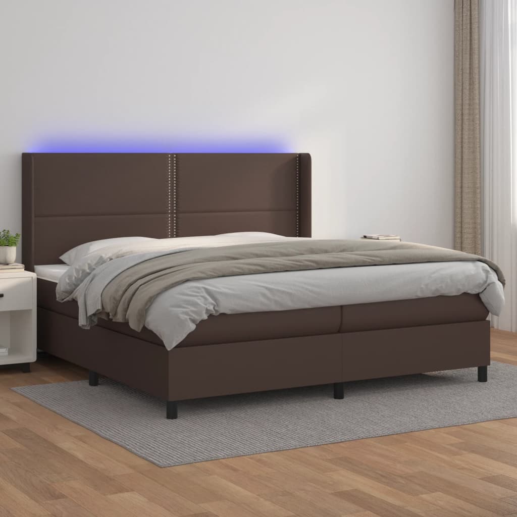 Boxspringbett Mit Matratze & Led Kunstleder Braun