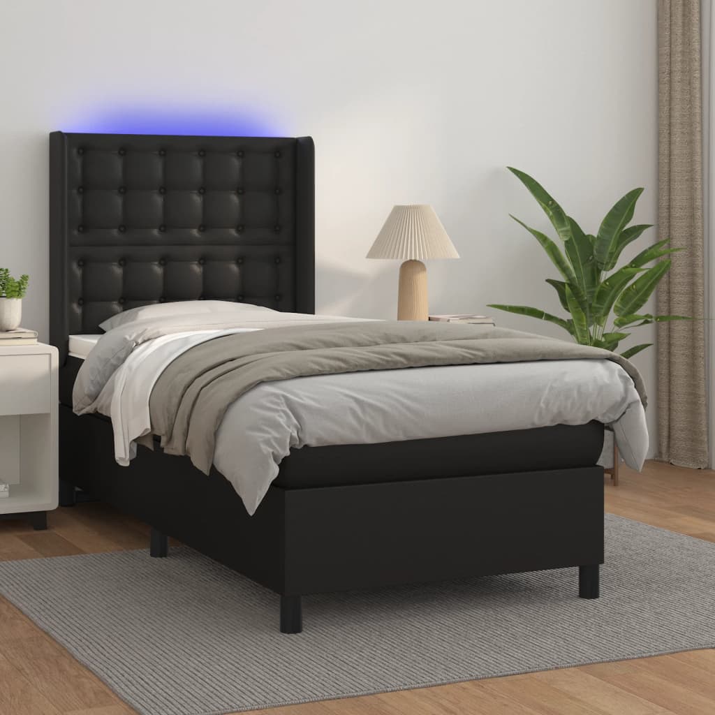 Boxspringbett Mit Matratze & Led Kunstleder Schwarz
