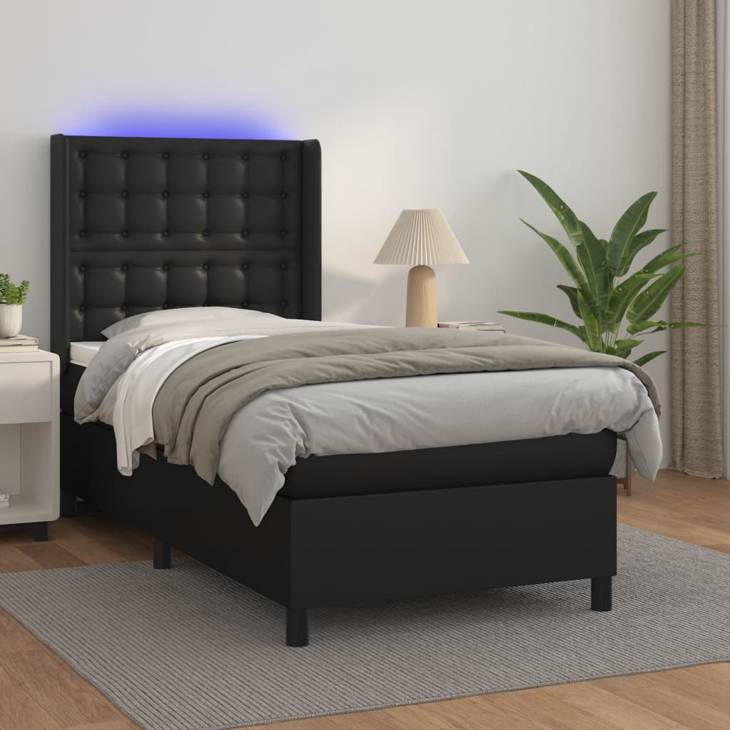 Boxspringbett Mit Matratze & Led Kunstleder Schwarz