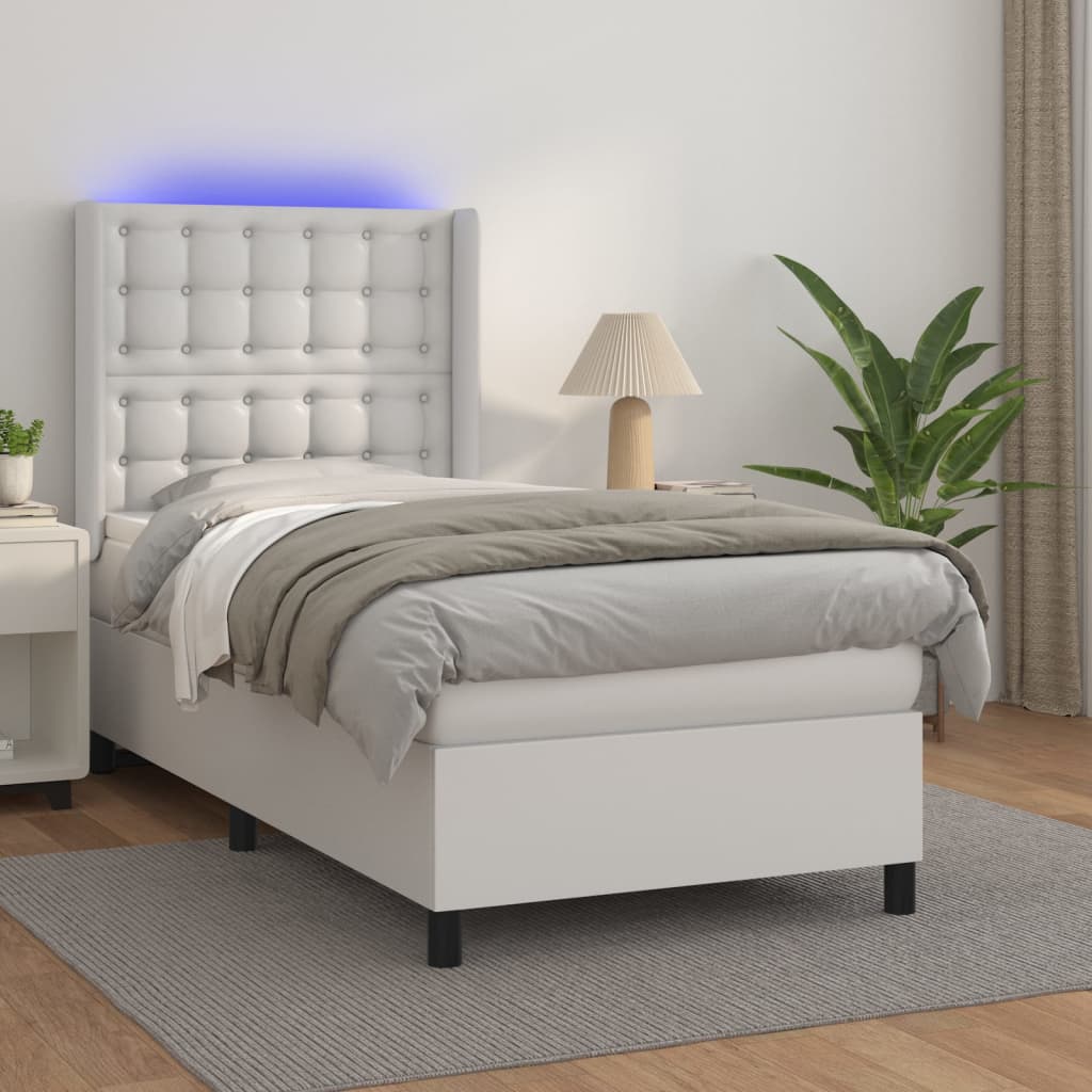 Boxspringbett Mit Matratze & Led Kunstleder Weiß