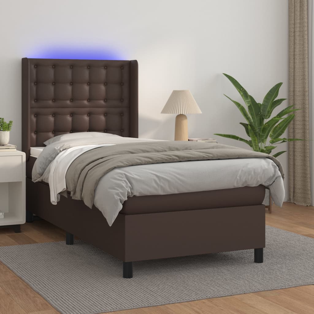 Boxspringbett Mit Matratze & Led Kunstleder Braun