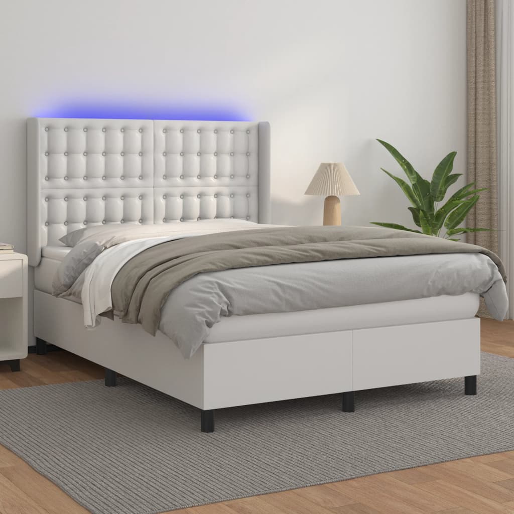 Boxspringbett Mit Matratze & Led Kunstleder Weiß