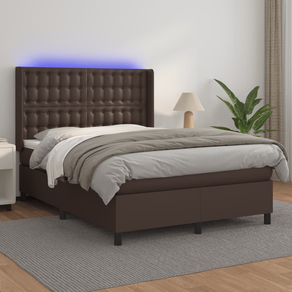 Boxspringbett Mit Matratze & Led Kunstleder Braun