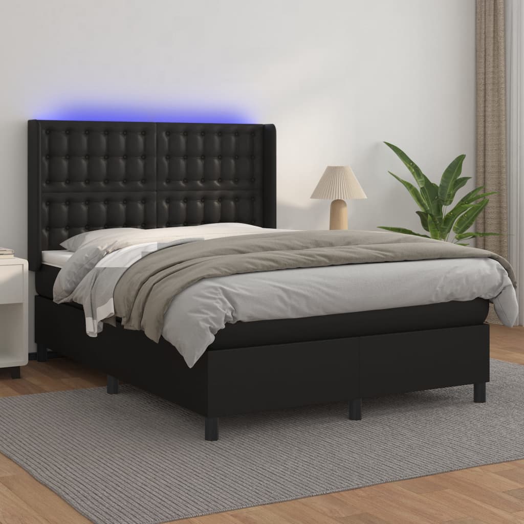 Boxspringbett Mit Matratze & Led Kunstleder Schwarz