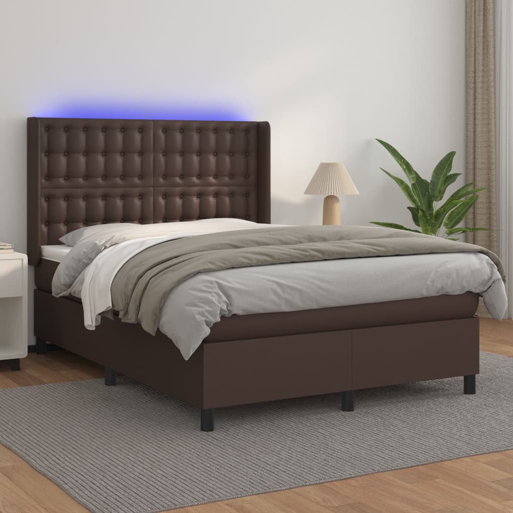 Boxspringbett Mit Matratze & Led Kunstleder Braun