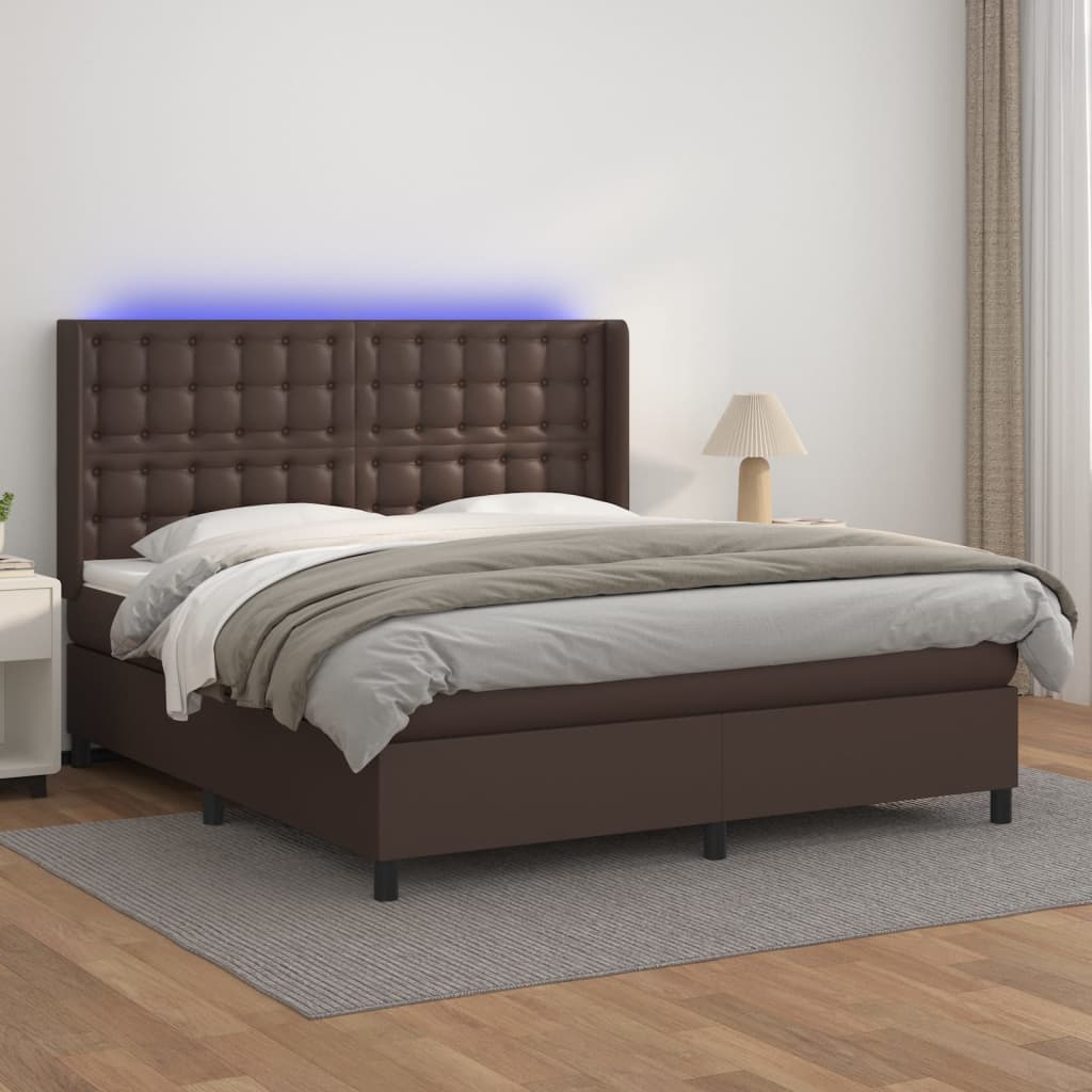 Boxspringbett Mit Matratze & Led Kunstleder Braun