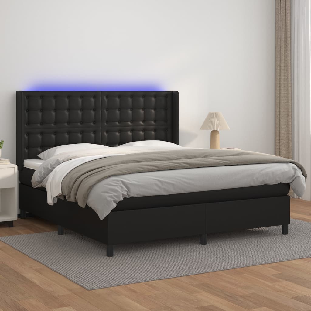Boxspringbett Mit Matratze & Led Kunstleder Schwarz