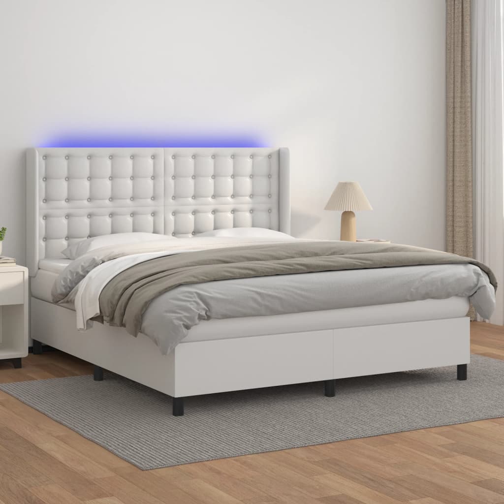Boxspringbett Mit Matratze & Led Kunstleder Weiß