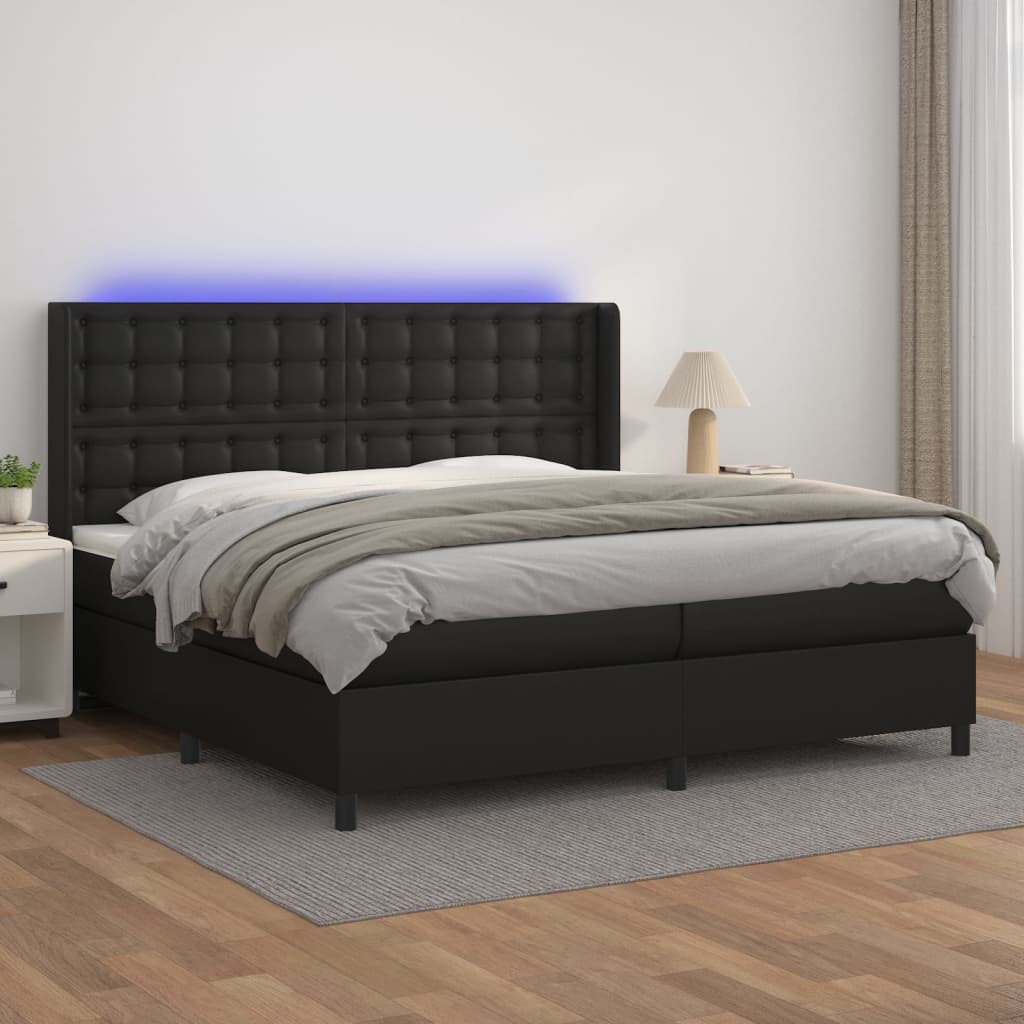 Boxspringbett Mit Matratze & Led Kunstleder Schwarz