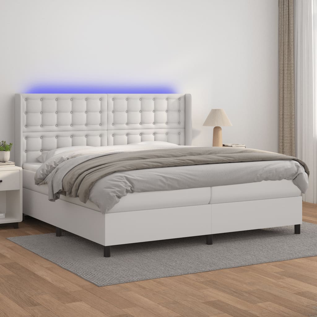 Boxspringbett Mit Matratze & Led Kunstleder Weiß