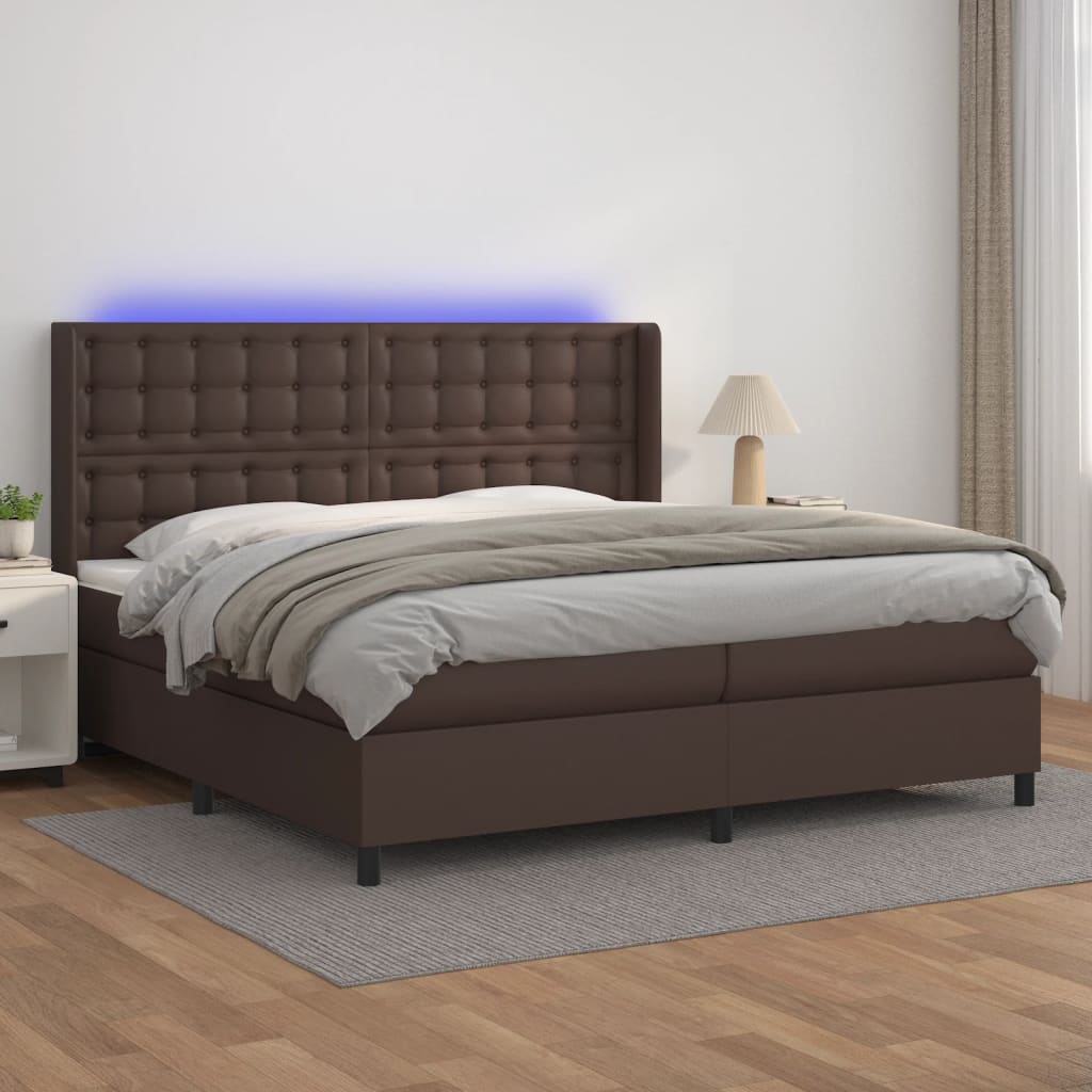 Boxspringbett Mit Matratze & Led Kunstleder Braun