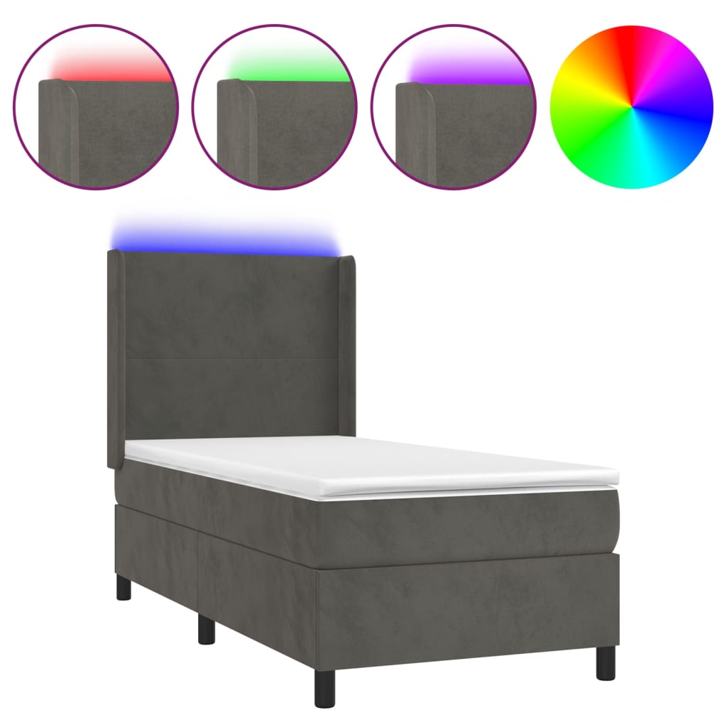Boxspringbett Mit Matratze & Led Samt Dunkelgrau