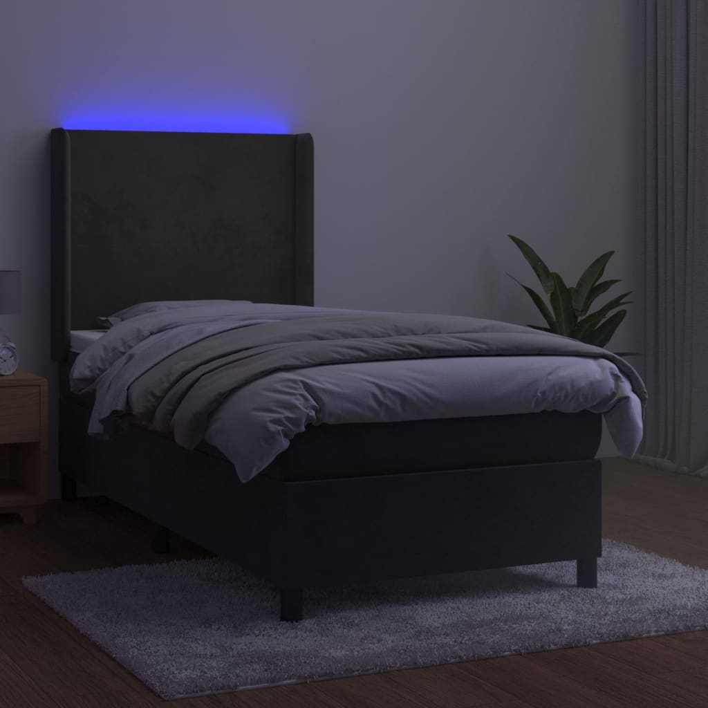 Boxspringbett Mit Matratze & Led Samt Dunkelgrau