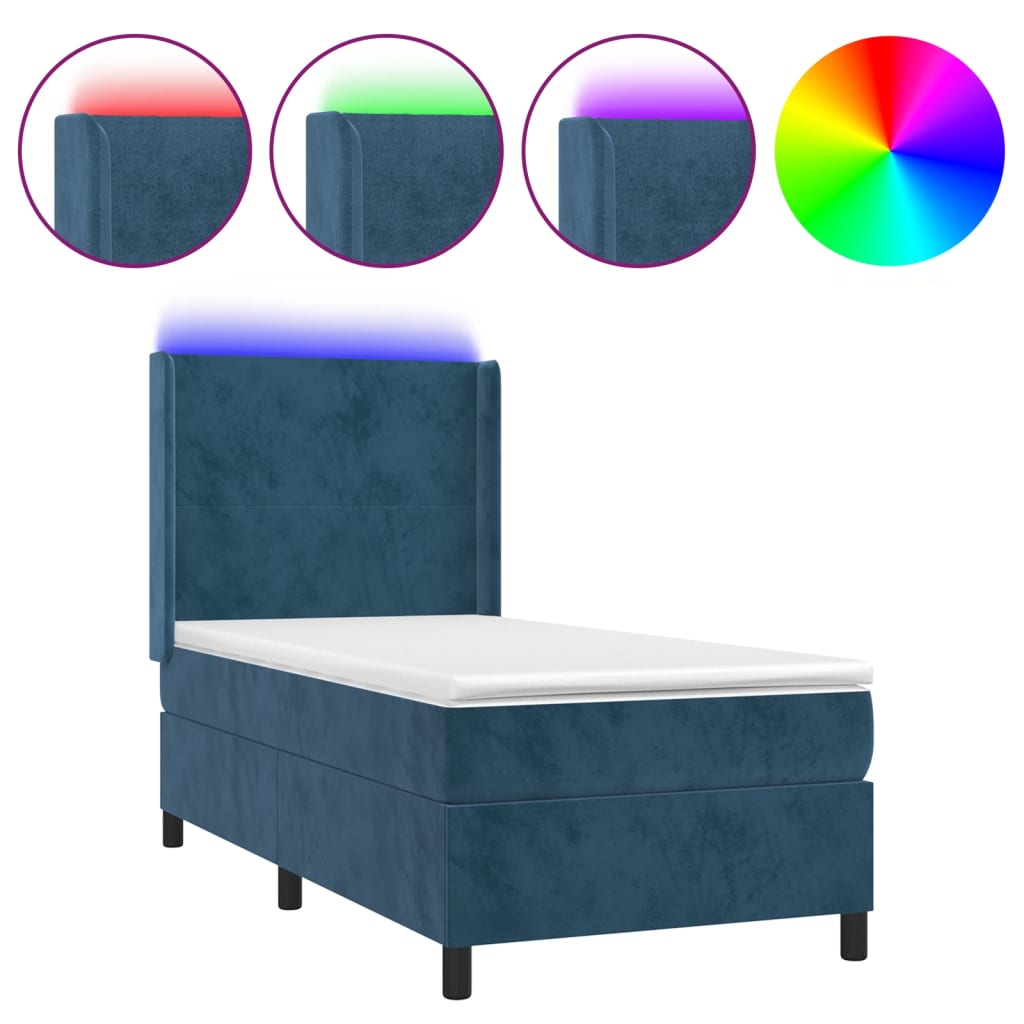 Boxspringbett Mit Matratze & Led Samt Dunkelblau