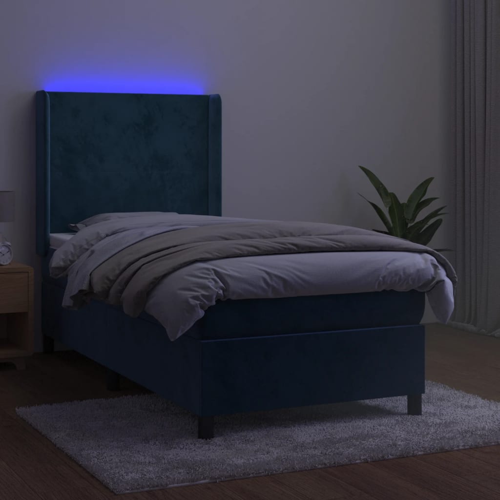 Boxspringbett Mit Matratze & Led Samt Dunkelblau