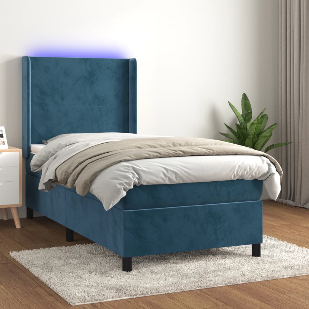 Boxspringbett Mit Matratze & Led Samt Dunkelblau