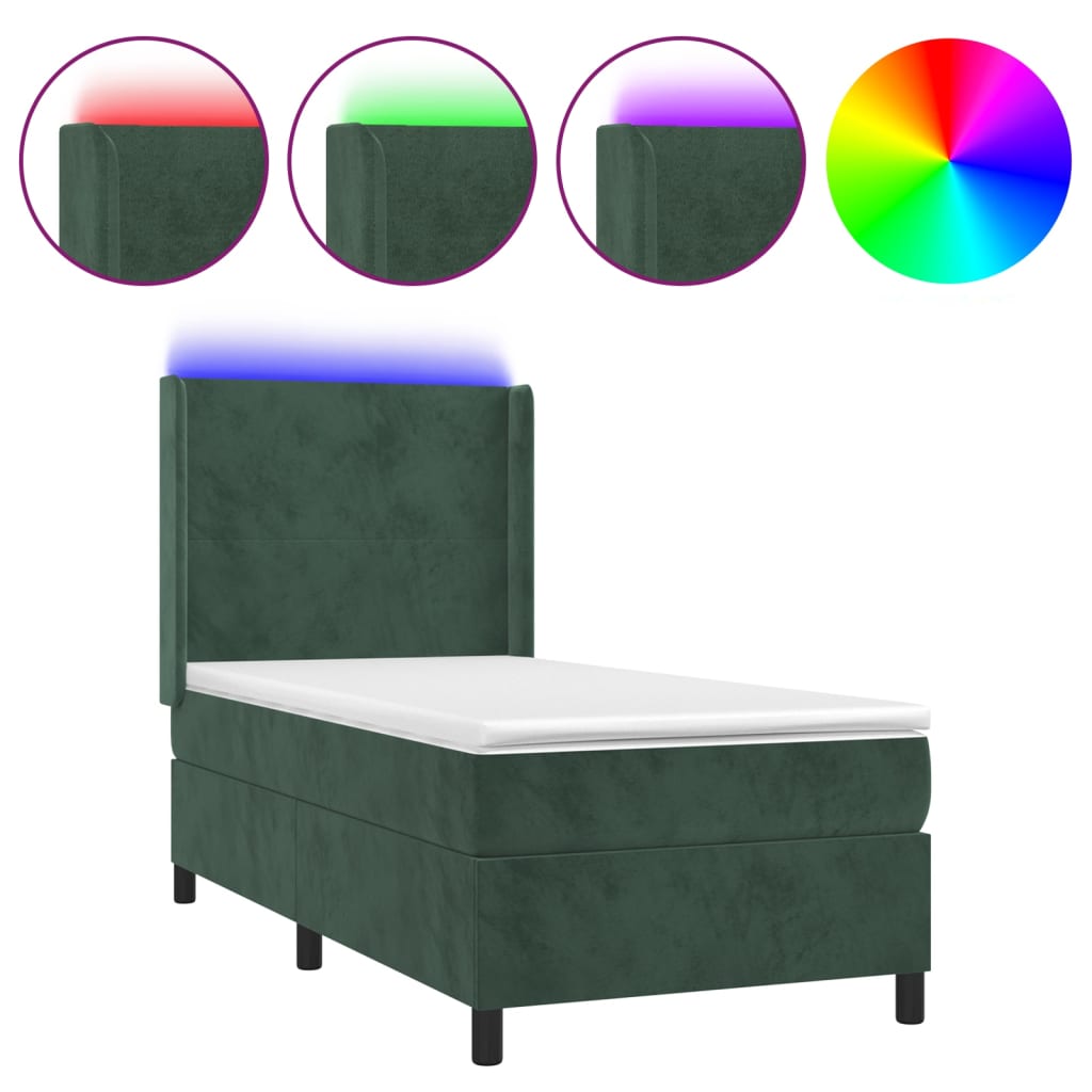 Boxspringbett Mit Matratze & Led Samt Dunkelgrün