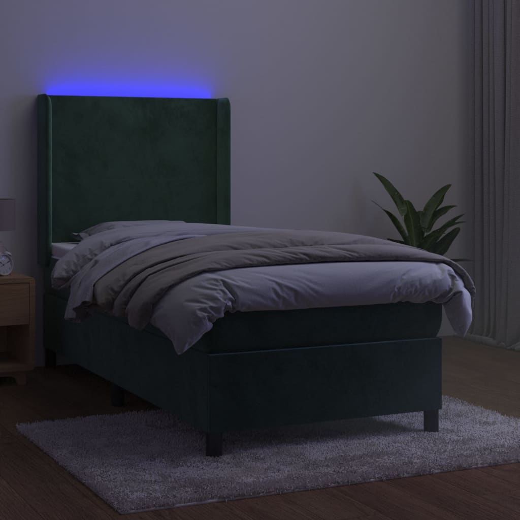 Boxspringbett Mit Matratze & Led Samt Dunkelgrün