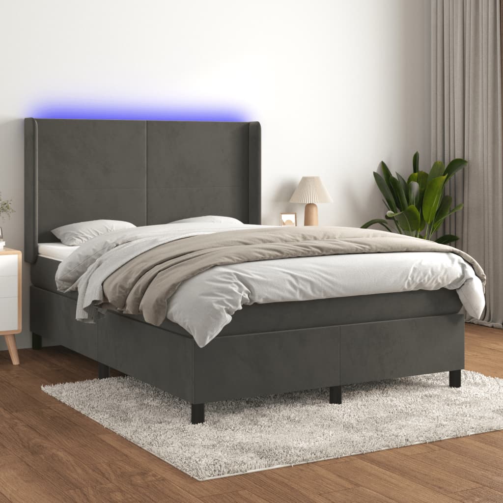 Boxspringbett Mit Matratze & Led Samt Dunkelgrau